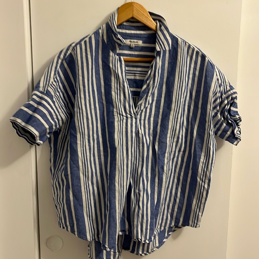 Madewell Courier Button-Back Shirt in blue cream Stripe Size M